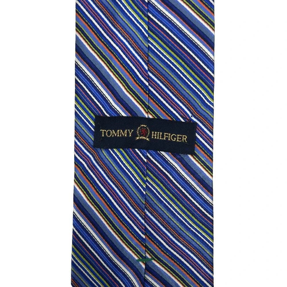 Tommy Hilfiger Silk Tie Blue Green Orange Multi Stripe Classic‎ 58